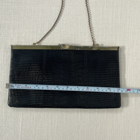 VINTAGE Etra Black Leather Crocodile Embossed Clutch - Picture 8 of 9